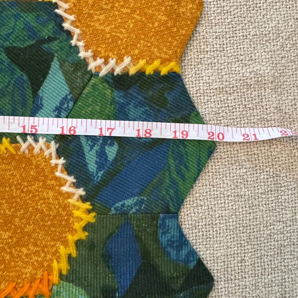 Vintage Handmade Patchwork Hexagon Table Runner Boho Cottagecore. 70s-80s